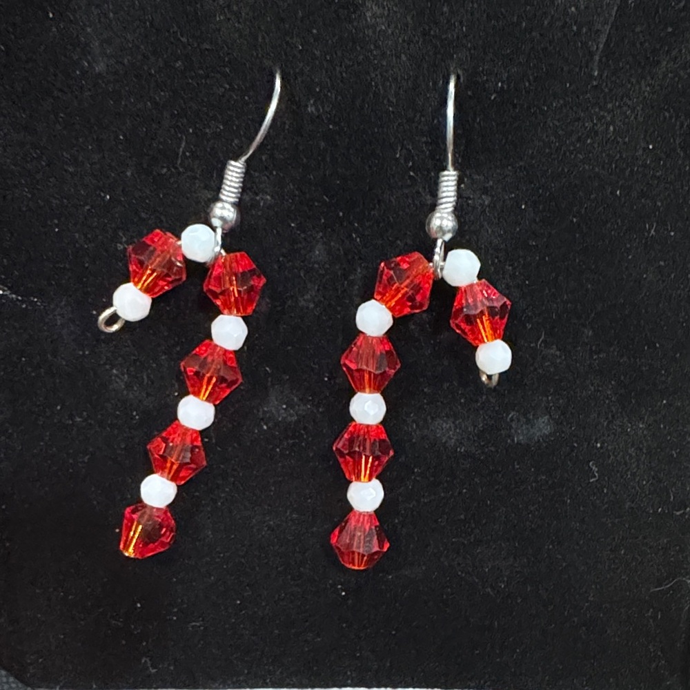 Elegant Red and White candy cane Beaded Earrings